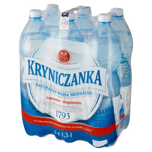 Woda mineralna wapniowo magnezowa gazowana Kryniczanka 6 x 1,5 l